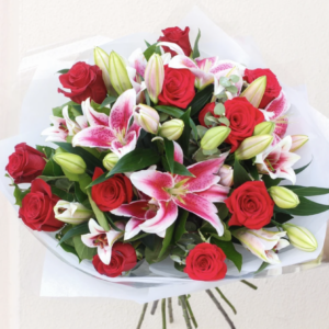 Red rose and Lilly bouquet
